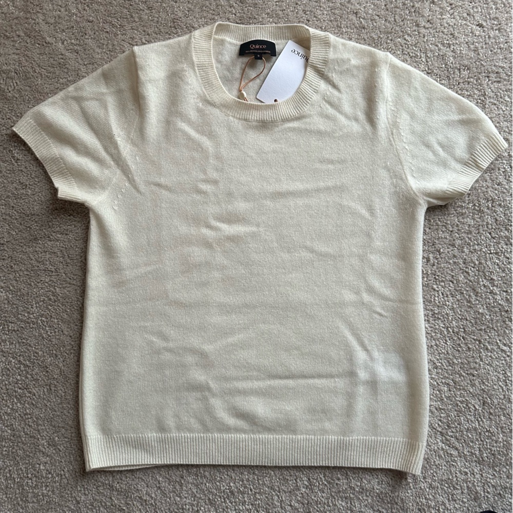 NWT Quince white Mongolian cashmere short sleeve sweater tee shirt